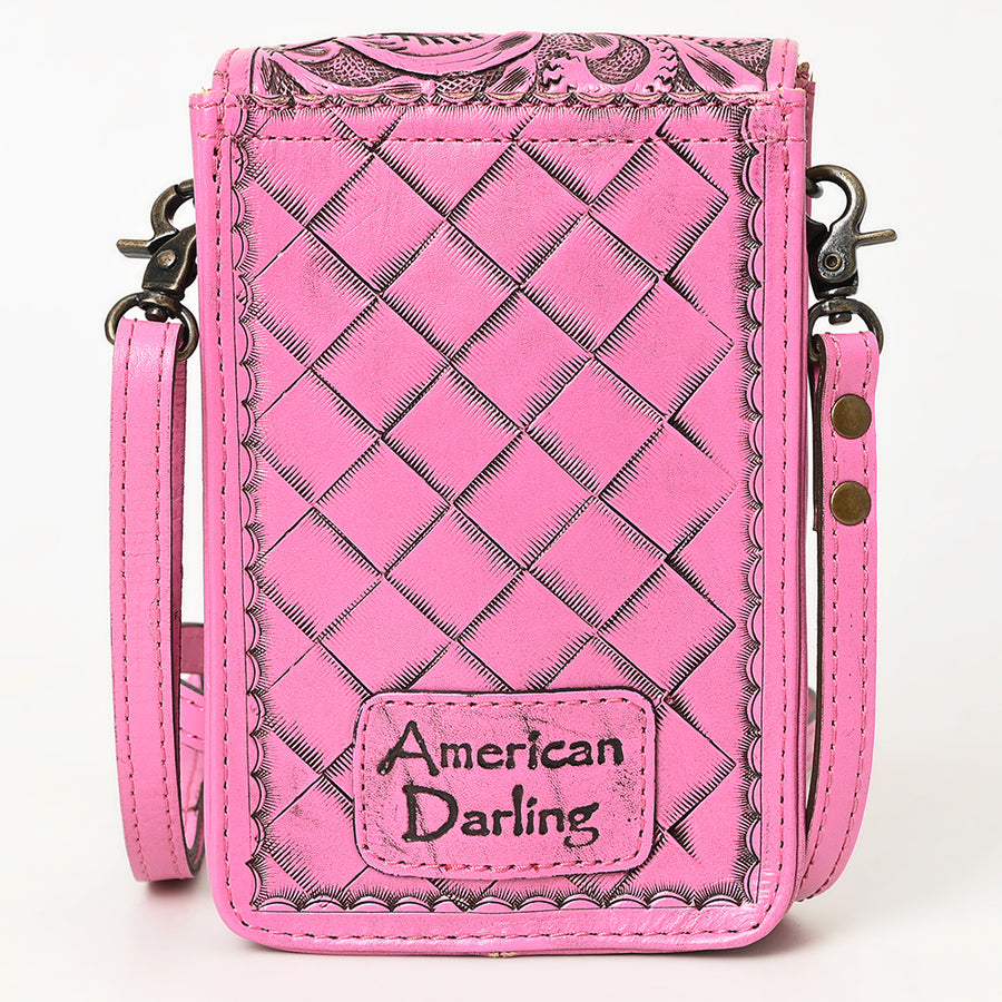 American Darling Hand Tooled Leather Cell Phone Holder – Genuine Leather Western Crossbody with Adjustable Strap