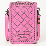 American Darling Cell Phone Holder Hand Tooled Genuine Leather Women Bag Western Handbag Purse