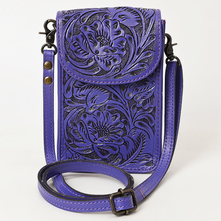 American Darling Hand Tooled Leather Cell Phone Holder – Genuine Leather Western Crossbody with Adjustable Strap