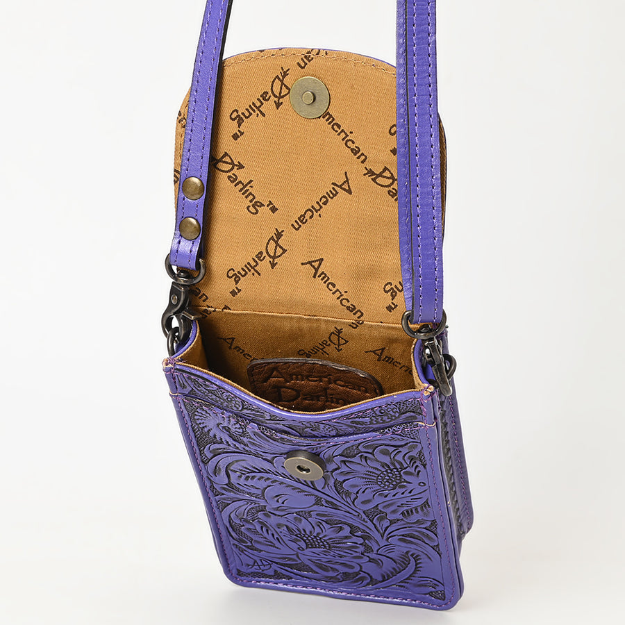American Darling Hand Tooled Leather Cell Phone Holder – Genuine Leather Western Crossbody with Adjustable Strap