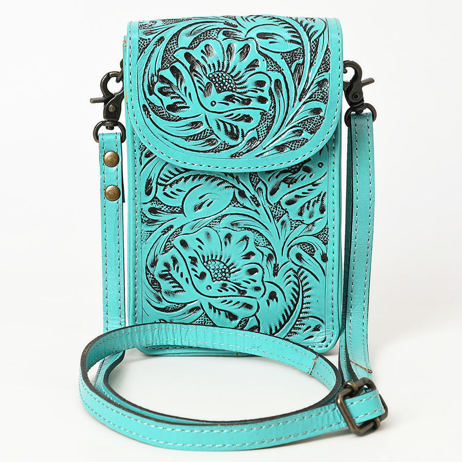 American Darling Hand Tooled Leather Cell Phone Holder – Genuine Leather Western Crossbody with Adjustable Strap