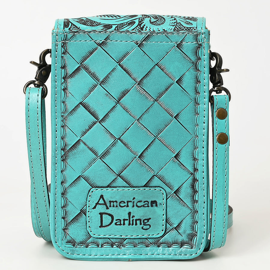 American Darling Hand Tooled Leather Cell Phone Holder – Genuine Leather Western Crossbody with Adjustable Strap