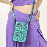 American Darling Cell Phone Holder Hand Tooled Genuine Leather Women Bag Western Handbag Purse