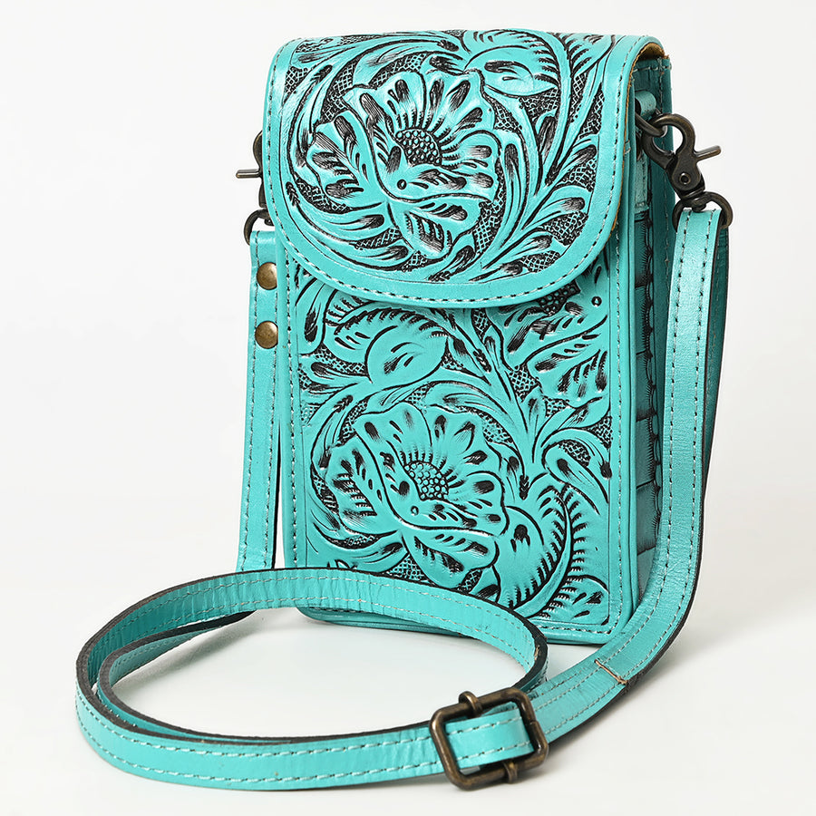 American Darling Hand Tooled Leather Cell Phone Holder - Western Crossbody - Uhorse