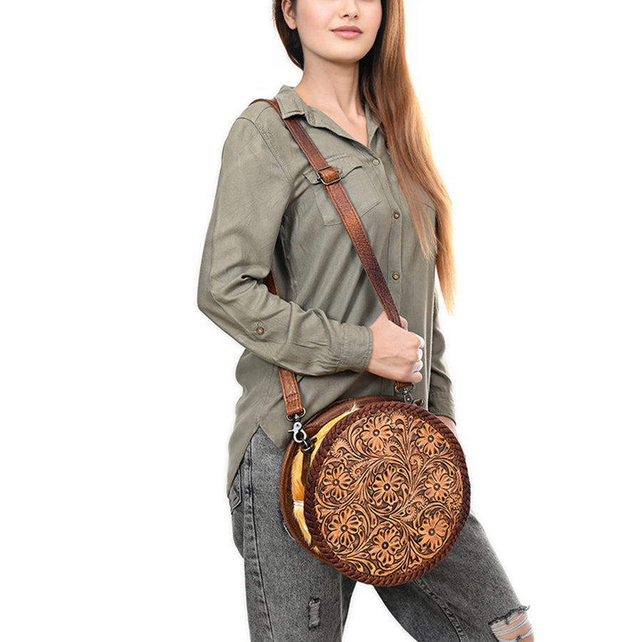 American Darling Hand Tooled Western Leather Canteen Bag – Genuine Leather Floral Carved Crossbody with Strap for Everyday Wear