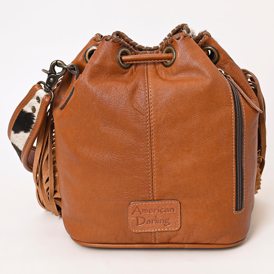 American Darling Western Bucket Bag Handcrafted from Hair-On Cowhide | Fringe Detail & Concho Accent