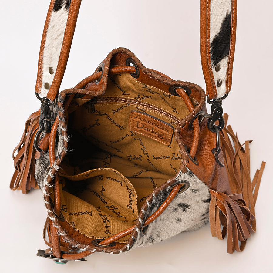 American Darling Western Bucket Bag Handcrafted from Hair-On Cowhide | Fringe Detail & Concho Accent