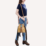 American Darling Western Bucket Bag Handcrafted from Hair-On Cowhide | Fringe Detail & Concho Accent