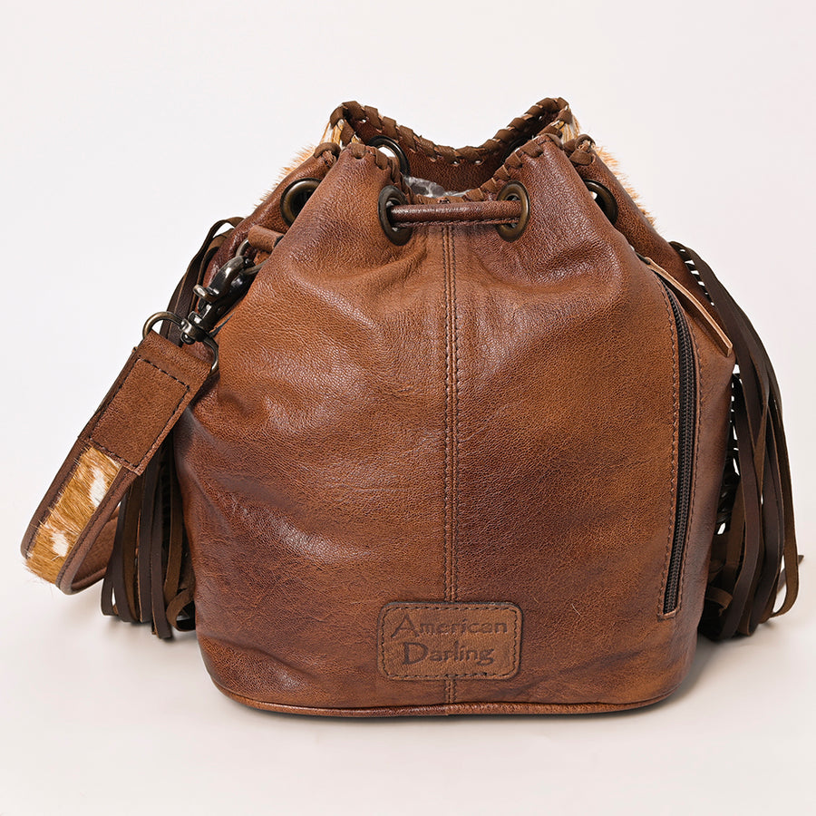 American Darling Western Bucket Bag Handcrafted from Hair-On Cowhide | Fringe Detail & Concho Accent