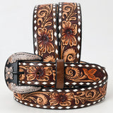 Beautifully Hand Tooled Genuine American Leather Belt Men and Women - Hilason