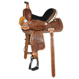 COMFYTACK Horse Barrel Racing American Leather Saddle Floral Dark Brown