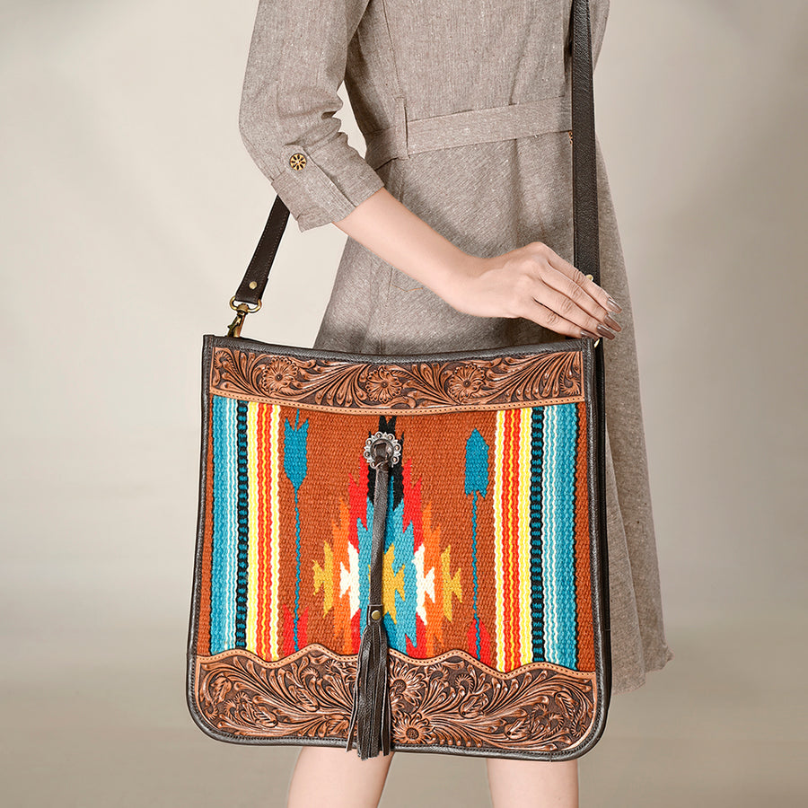 OHLAY HOBO Hand Tooled Upcycled Wool Genuine Leather Women Bag Western Handbag Purse | Womens Handbags Belt for Summer