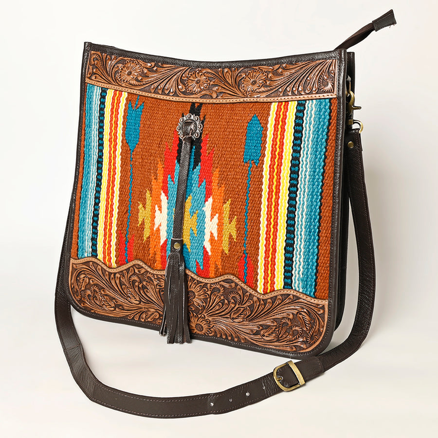OHLAY OHA115 HOBO Hand Tooled Upcycled Wool Genuine Leather women bag by Hilason – Cowboy and equestrian accessories