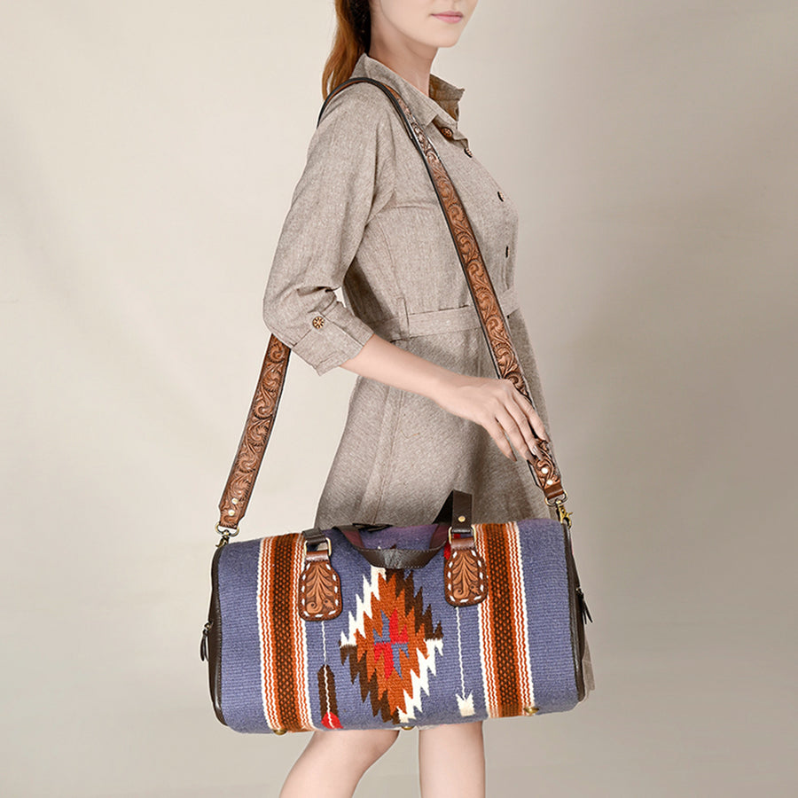OHLAY DUffel Hand Tooled Upcycled Wool Genuine Leather Women Bag Western Handbag Purse | Canvas for Womens Summer