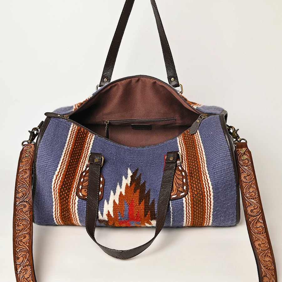 OHLAY DUffel Hand Tooled Upcycled Wool Genuine Leather Women Bag Western Handbag Purse | Canvas for Womens Summer