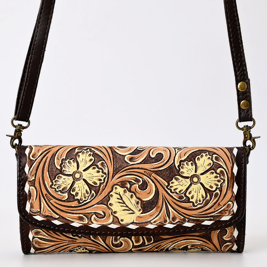 American Darling Hand Tooled Floral Carved Genuine Leather Small Cross body Bag Eco-Friendly Western Purse