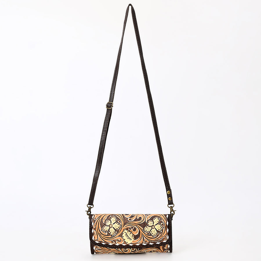 American Darling Hand Tooled Floral Carved Genuine Leather Small Cross body Bag Eco-Friendly Western Purse