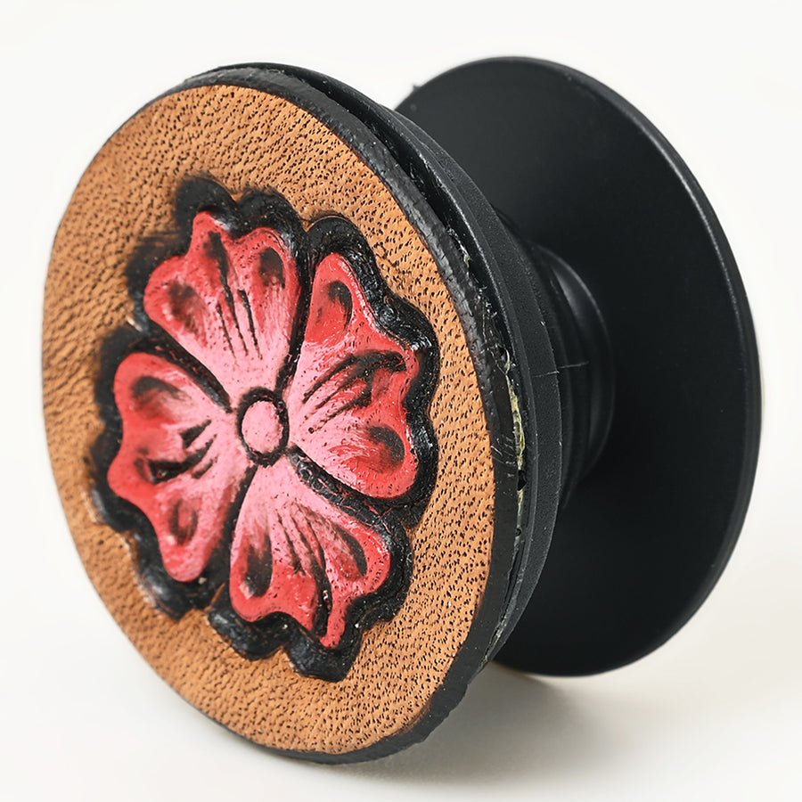 American Darling Hand Tooled Painted Red Floral Pop Phone Grip Stand Holder - Uhorse