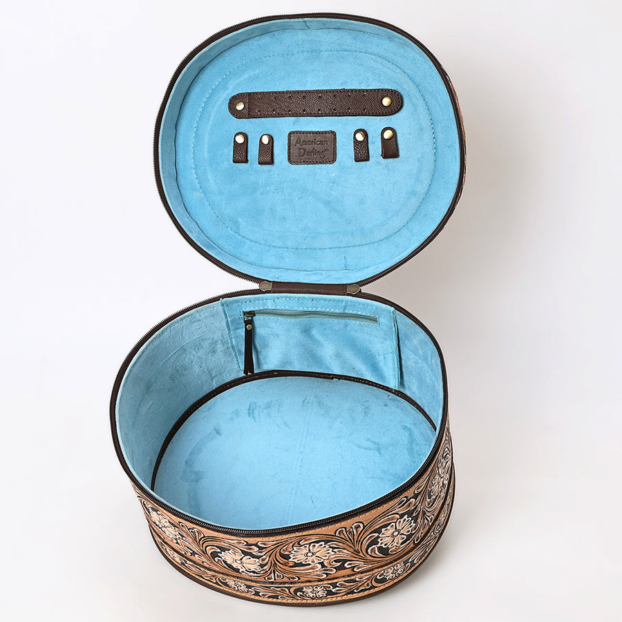 American Darling Hand Tooled Floral Carved Leather Jewelry Case Vegetable-Tanned Genuine Leather YKK Zipper Western Storage