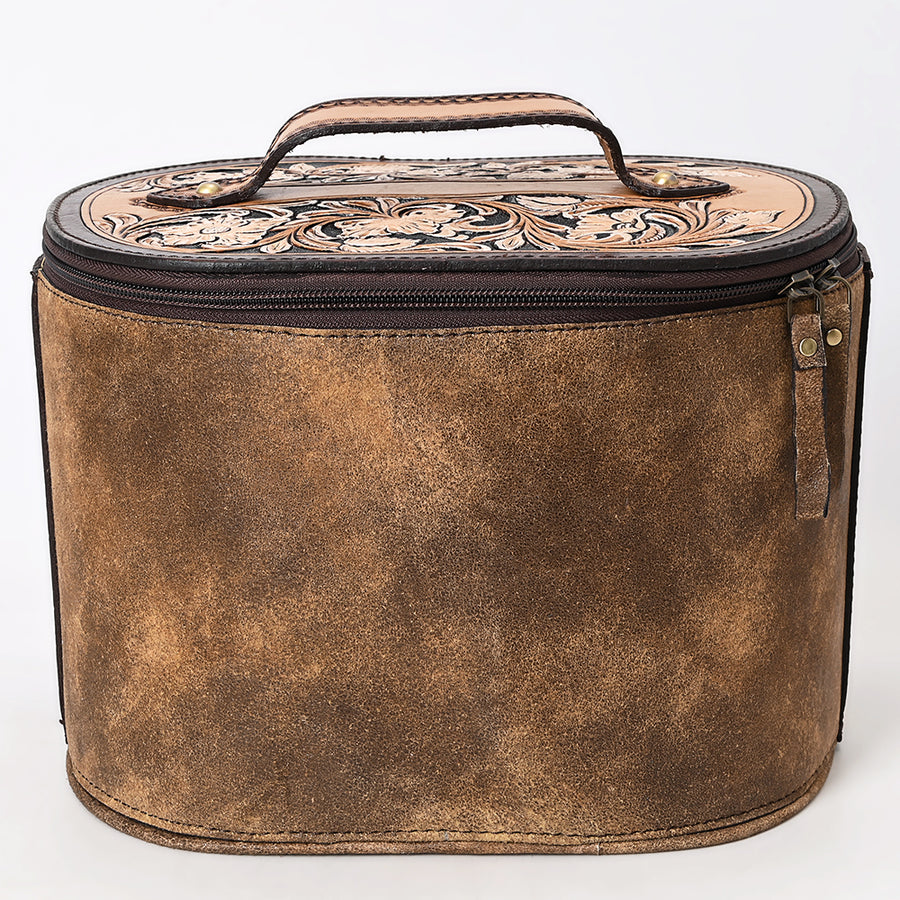 American Darling Hand Tooled Floral Carved Leather Jewelry Case Vegetable-Tanned Genuine Leather YKK Zipper Western Accessory