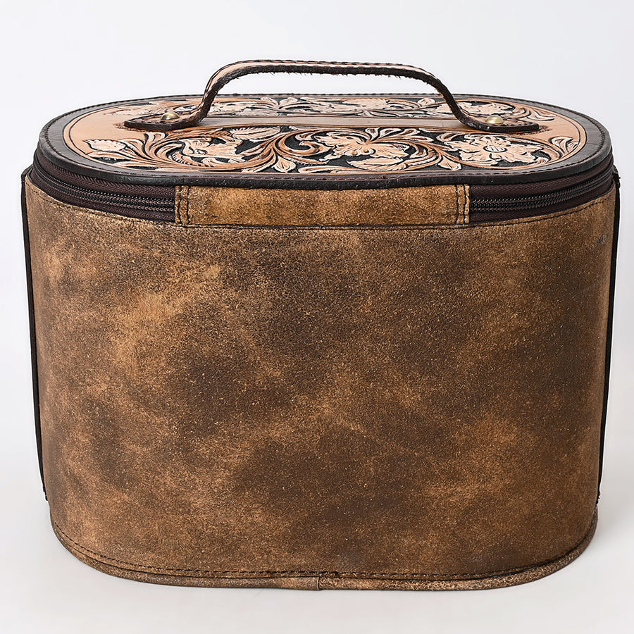 American Darling Hand Tooled Floral Carved Leather Jewelry Case Vegetable-Tanned Genuine Leather YKK Zipper Western Accessory