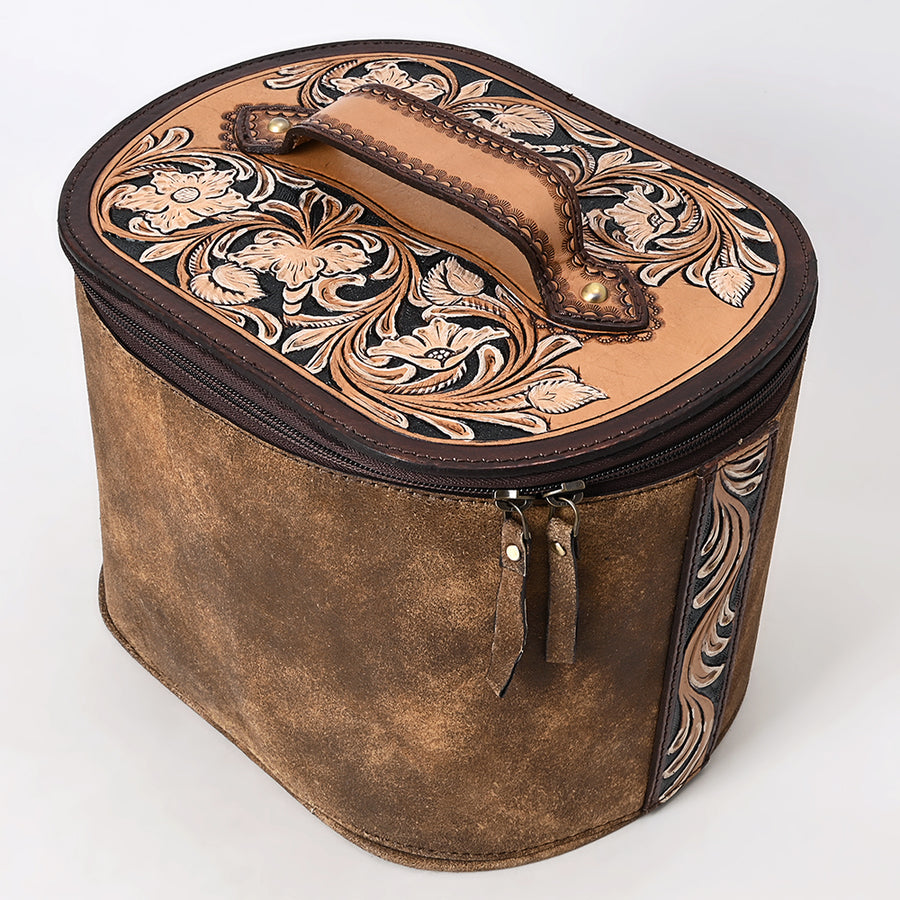 American Darling Hand Tooled Floral Carved Genuine Leather Jewelry Case - Uhorse