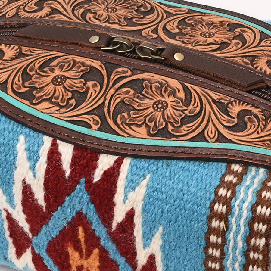 American Darling Hand Tooled Floral Carved Saddle Blanket Toiletry Eco-Friendly Genuine Leather Western Travel Bag