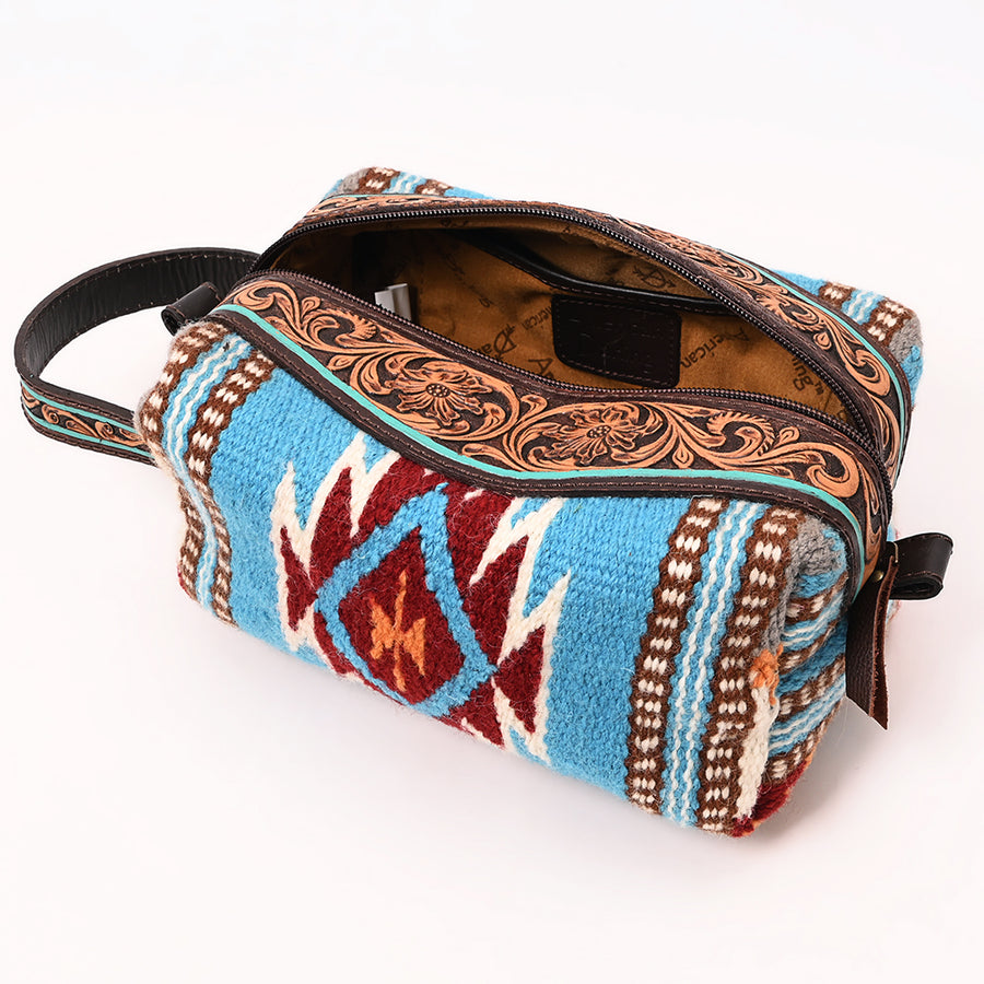American Darling Hand Tooled Floral Carved Saddle Blanket Toiletry Eco-Friendly Genuine Leather Western Travel Bag