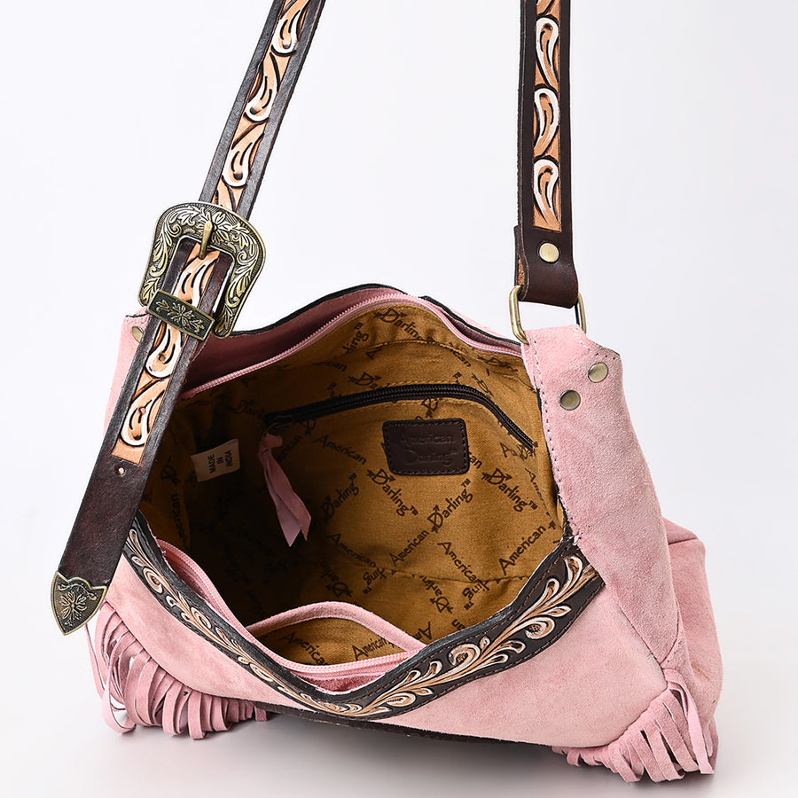 American Darling Fringed Hobo Bag Genuine Leather Hand Tooled Floral Carved Buck Stitched Western Purse YKK Zipper