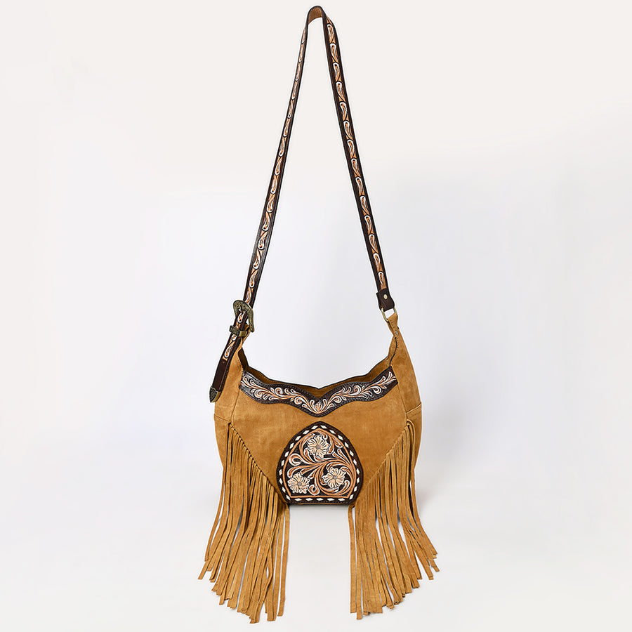 American Darling Fringed Hobo Bag Genuine Leather Hand Tooled Floral Carved Buck Stitched Western Purse YKK Zipper