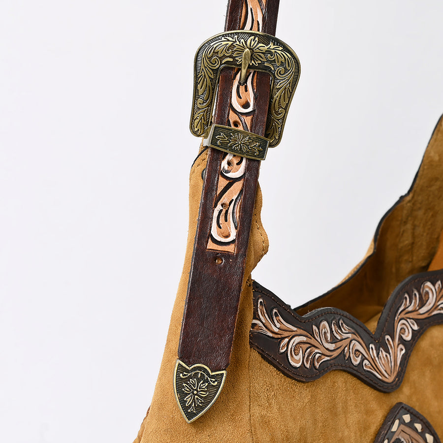 American Darling Fringed Hobo Bag Genuine Leather Hand Tooled Floral Carved Buck Stitched Western Purse YKK Zipper