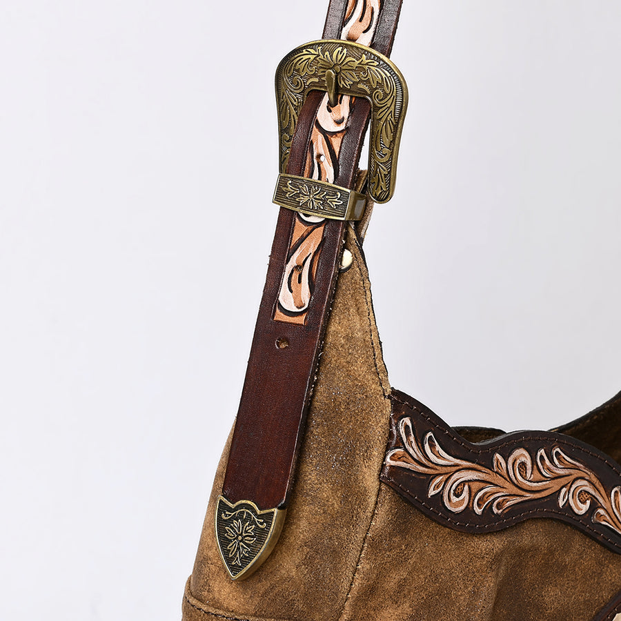 American Darling Fringed Hobo Bag Genuine Leather Hand Tooled Floral Carved Buck Stitched Western Purse YKK Zipper
