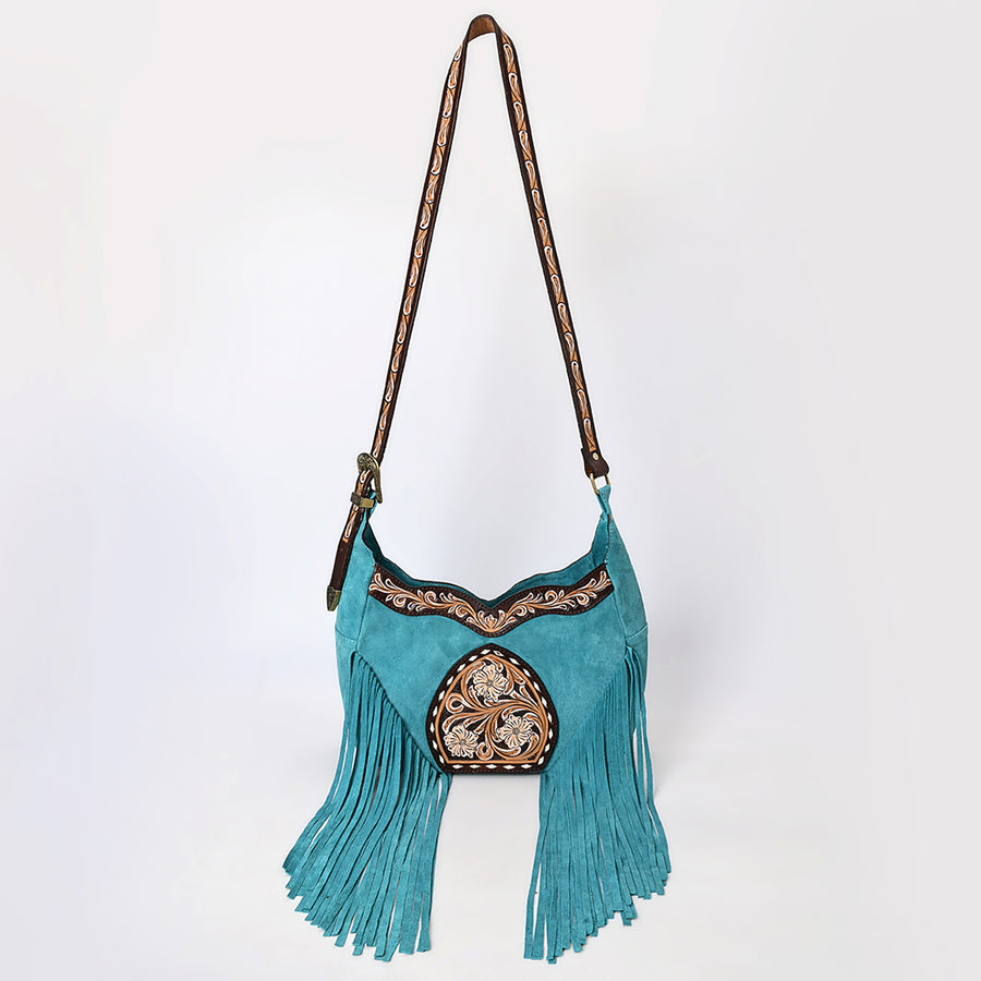 American Darling Fringed Hobo Bag Genuine Leather Hand Tooled Floral Carved Buck Stitched Western Purse YKK Zipper