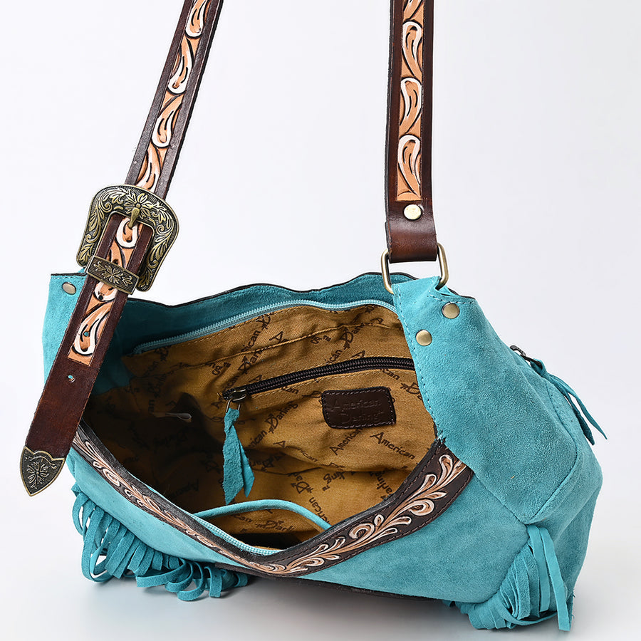 American Darling Fringed Hobo Bag Genuine Leather Hand Tooled Floral Carved Buck Stitched Western Purse YKK Zipper