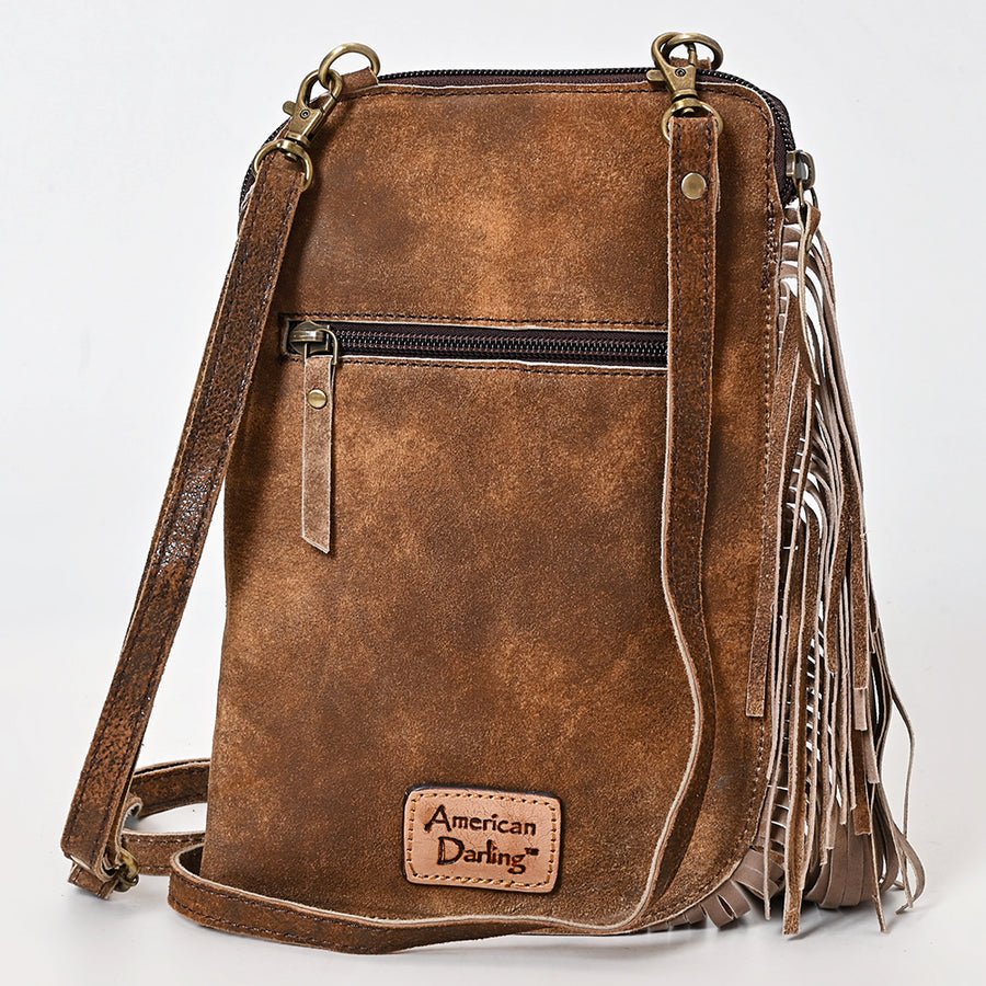 American Darling Fringed Hand Tooled Floral Carved Chaps Bag Eco-Friendly Genuine Leather Western Crossbody