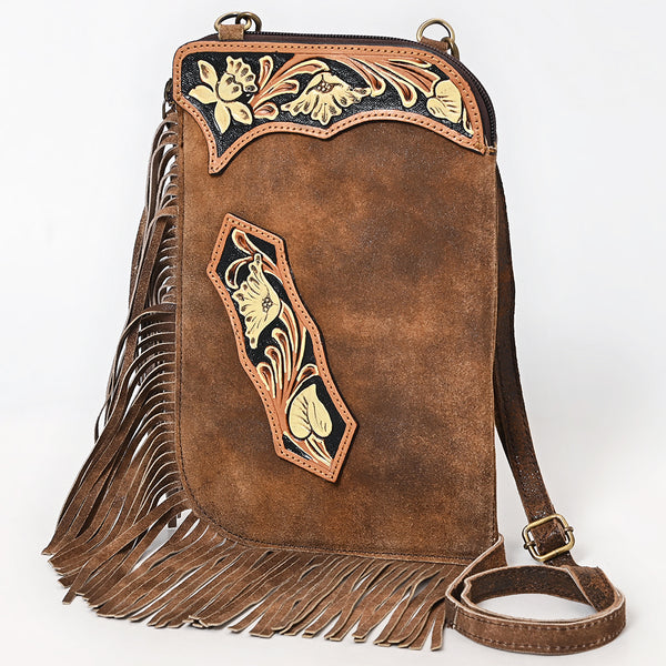 American Darling Hand Tooled Floral Carved Fringed Leather Chaps Bag - Uhorse