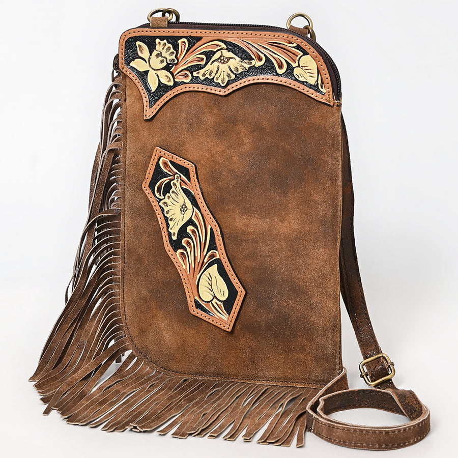 American Darling Hand Tooled Floral Carved Fringed Leather Chaps Bag - Uhorse