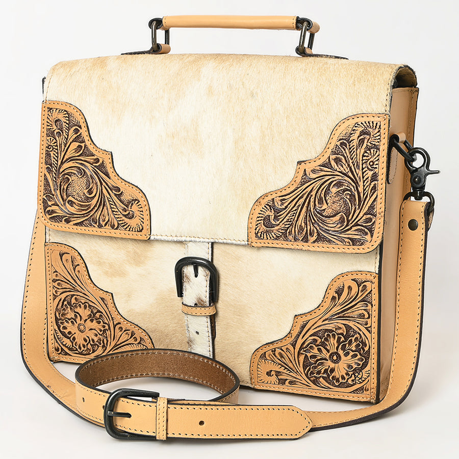 American Darling Briefcase Hand Tooled Hair on Genuine Leather Western Women Bag Handbag Purse | Travel Bags - Uhorse