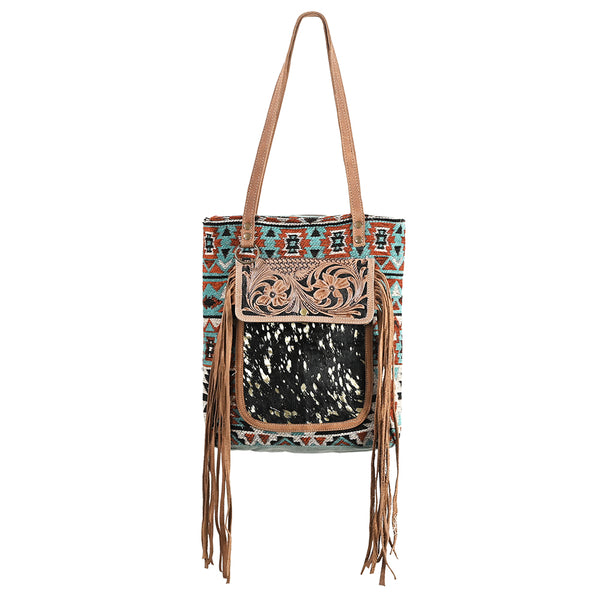 OHLAY OHV270 TOTE Hand Tooled Upcycled Wool Canvas Hair-on Genuine by Hilason – Cowboy and equestrian accessories