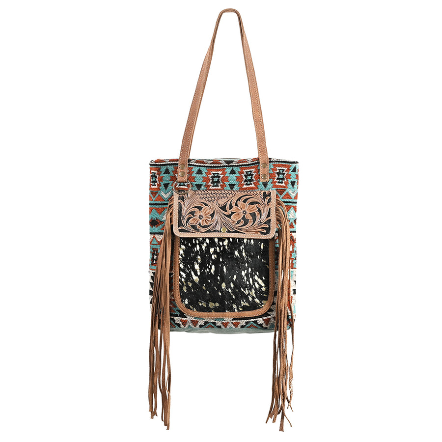OHLAY OHV270 TOTE Hand Tooled Upcycled Wool Canvas Hair-on Genuine by Hilason – Cowboy and equestrian accessories