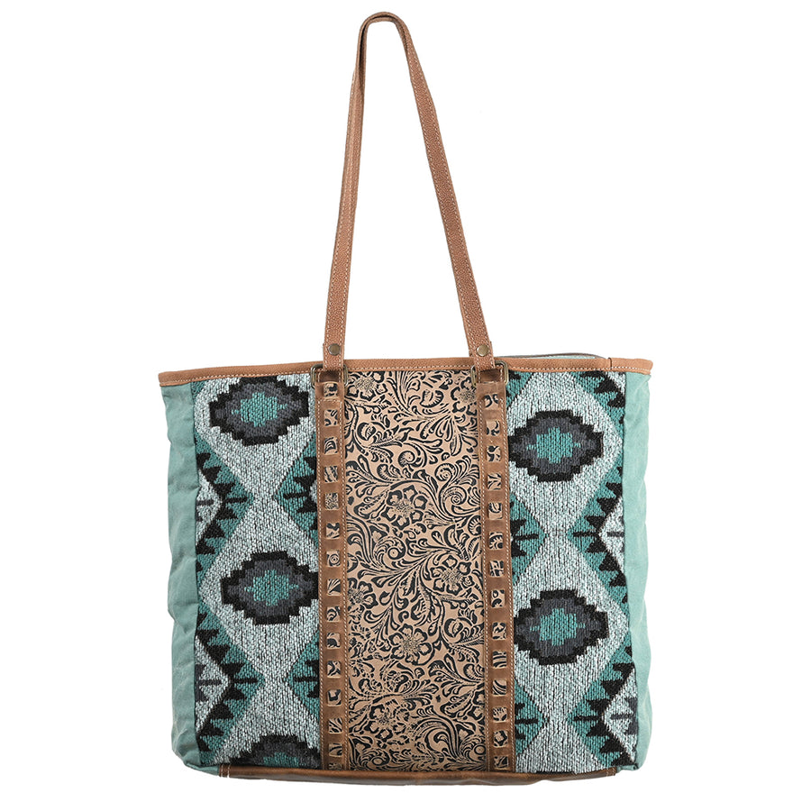 OHLAY OHV271 TOTE Upcycled Wool Canvas Embossed Genuine Leather women by Hilason – Cowboy and equestrian accessories