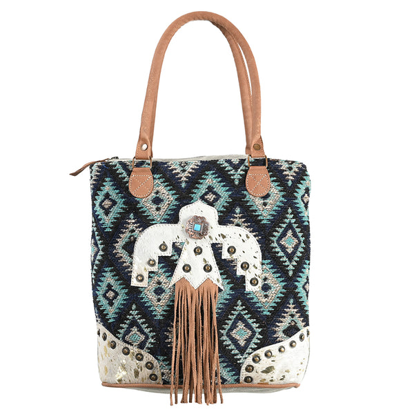 OHLAY OHV278 TOTE Upcycled Wool Canvas Hair-on Genuine Leather women by Hilason – Cowboy and equestrian accessories