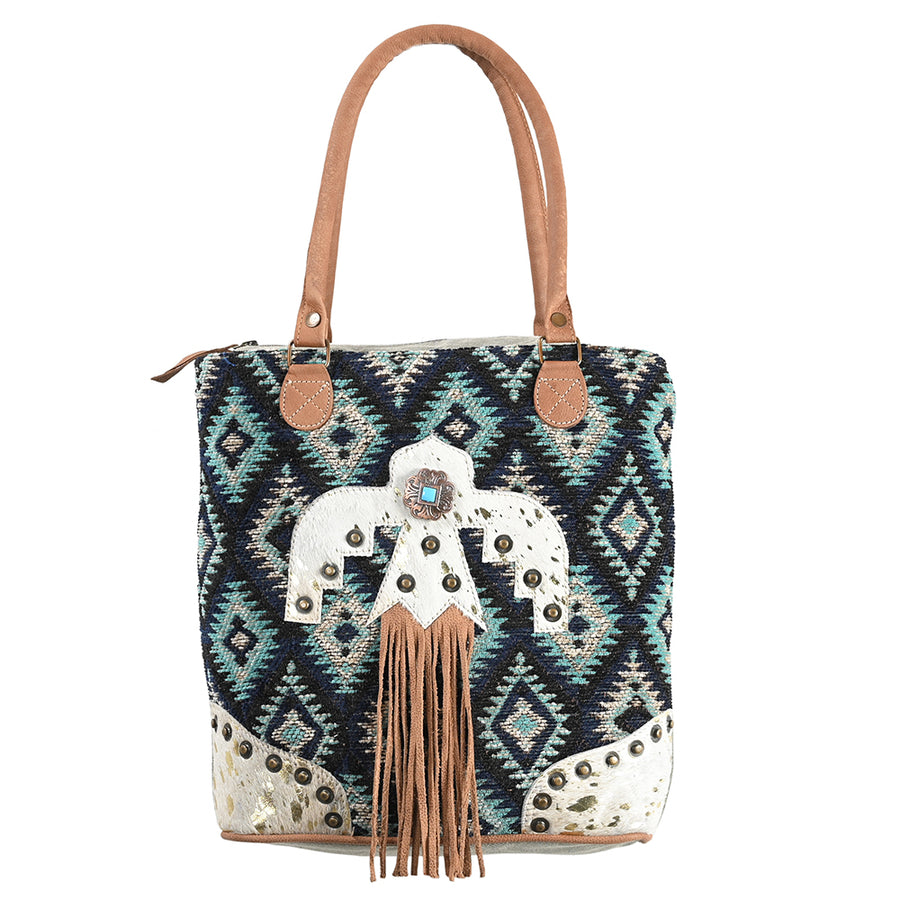 OHLAY OHV278 TOTE Upcycled Wool Canvas Hair-on Genuine Leather women by Hilason – Cowboy and equestrian accessories