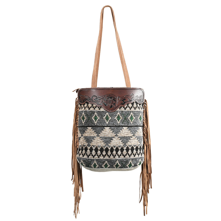 OHLAY OHV281 TOTE Hand Tooled Upcycled Wool Canvas Genuine Leather by Hilason – Cowboy and equestrian accessories