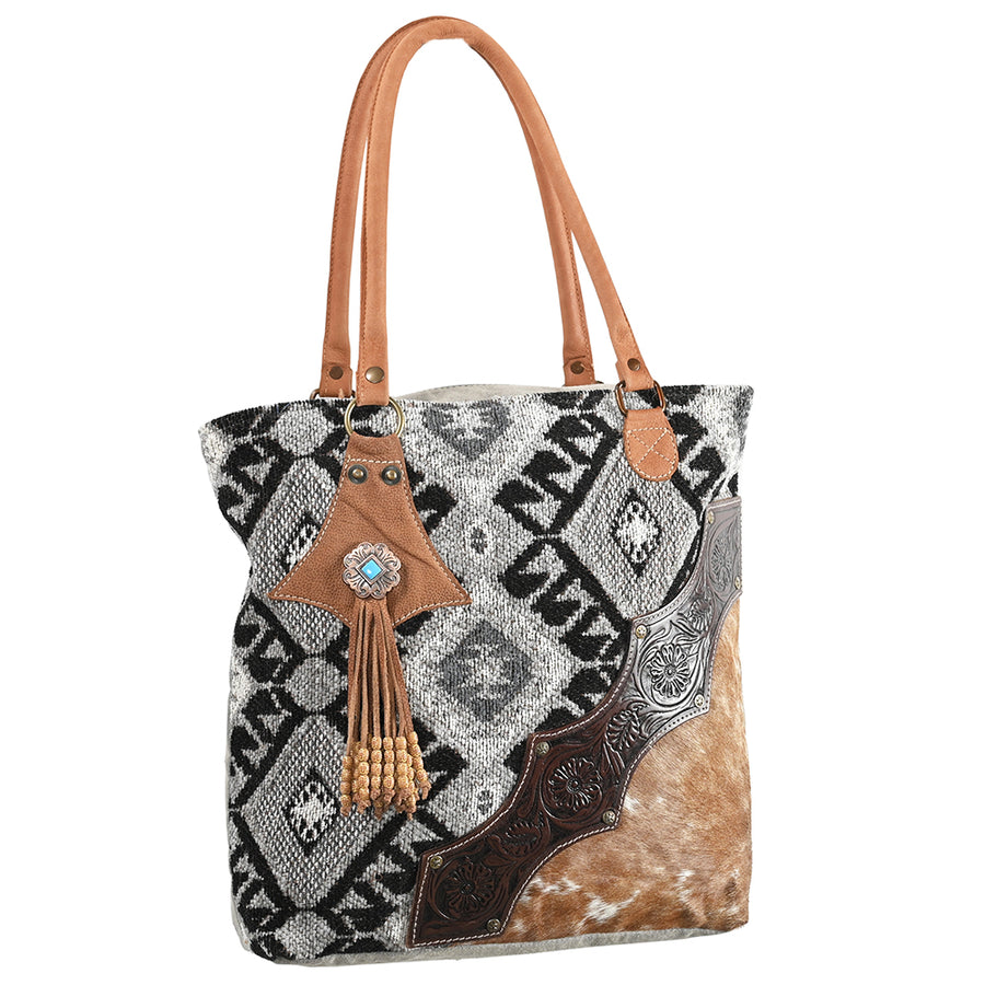 OHLAY OHV282 TOTE Hand Tooled Upcycled Wool Canvas Hair-on Genuine by Hilason – Cowboy and equestrian accessories