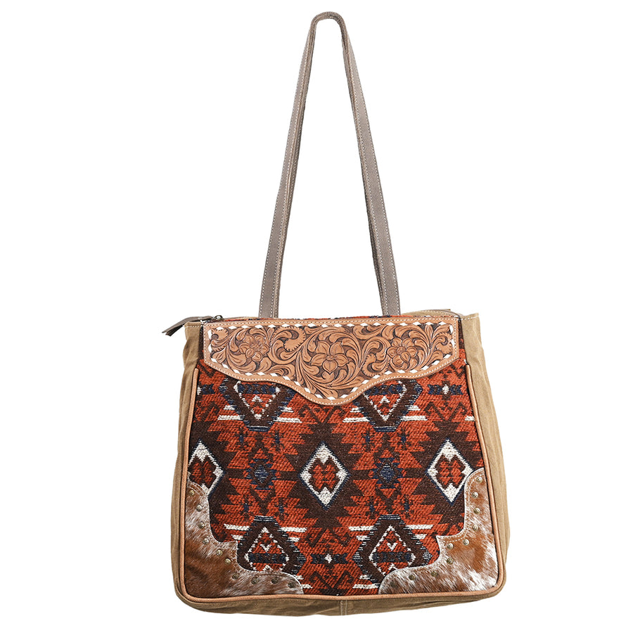 OHLAY OHV287 TOTE Hand Tooled Upcycled Wool Canvas Hair-on Genuine by Hilason – Cowboy and equestrian accessories