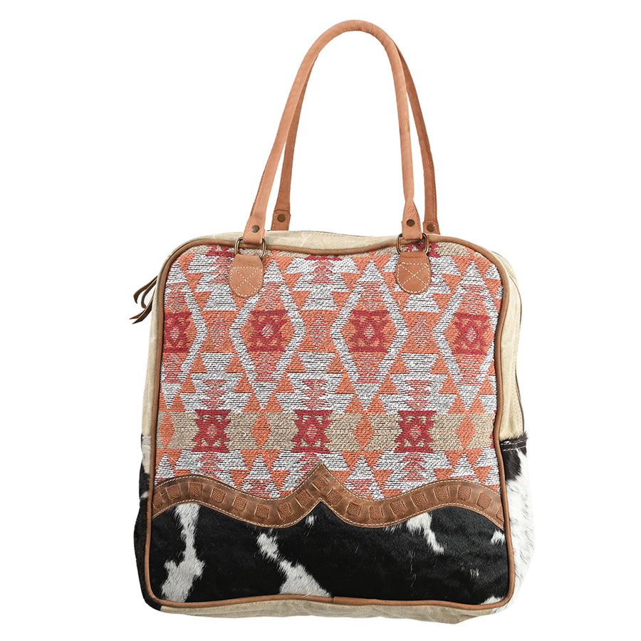 OHLAY OHV291 TOTE Upcycled Wool Canvas Hair-on Genuine Leather women by Hilason – Cowboy and equestrian accessories