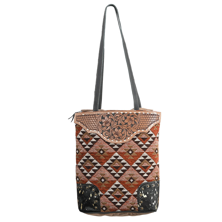 OHLAY OHV293 TOTE Hand Tooled Upcycled Wool Canvas Hair-on Genuine by Hilason – Cowboy and equestrian accessories