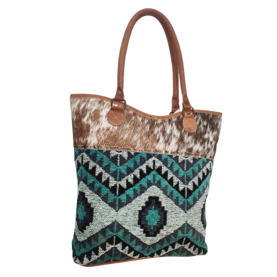 OHLAY OHV299 TOTE Upcycled Wool Canvas Hair-on Genuine Leather women by Hilason – Cowboy and equestrian accessories