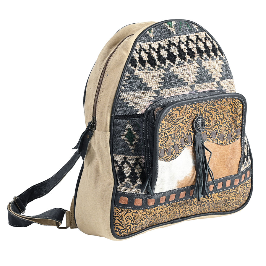 OHLAY OHV309 Backpack Embossed Upcycled Canvas Hair-On Genuine Leather by Hilason – Cowboy and equestrian accessories